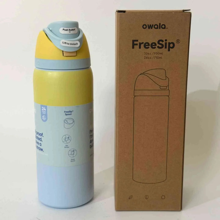 زجاجة Owala FreeSip أنيقة بغطاء مزدوج وفولاذ مقاوم للصدأ مع تقنية منع التسرب والاحتفاظ بالبرودة حتى 24 ساعة