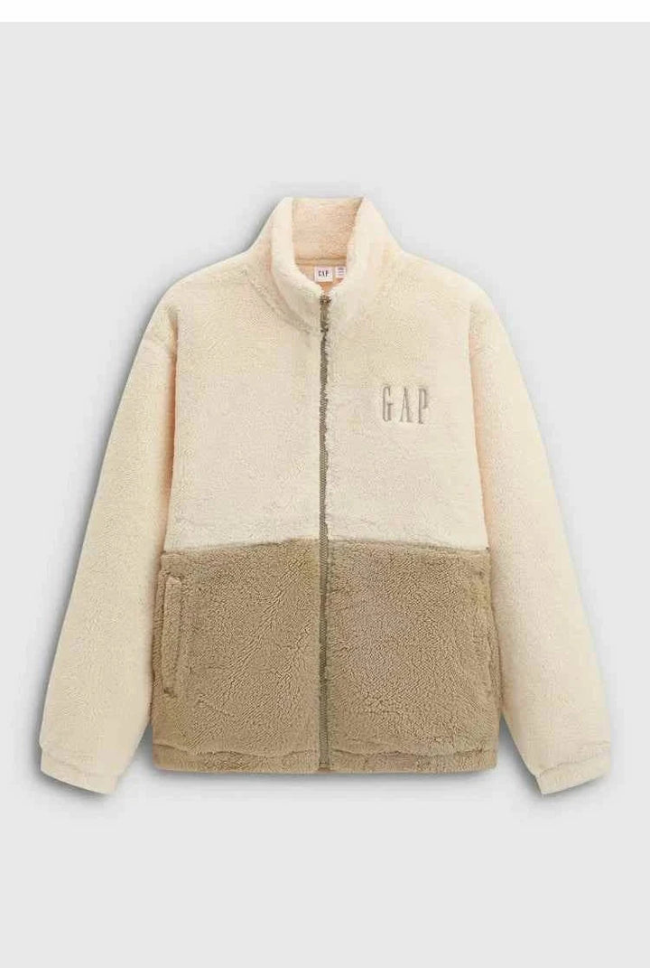 Gap جاكيت شتوي صوف فليس مبطن بلونين سادة بسحاب أمامي تصميم دافئ وأنيق