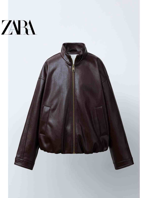 جاكيت جلدي صناعي بسيط بأكمام طويلة للبنات من ZARA2025 Autumn الأطفال