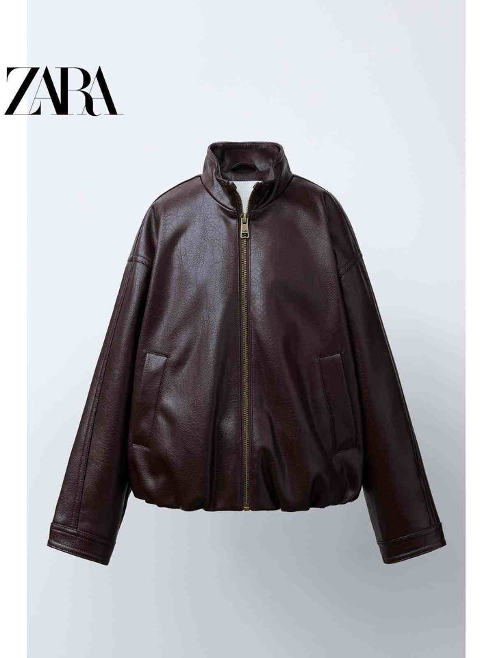جاكيت جلدي صناعي بسيط بأكمام طويلة للبنات من ZARA2025 Autumn الأطفال