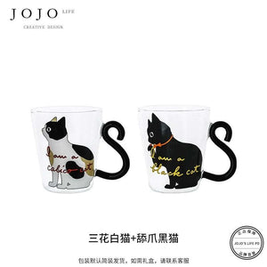 JOJO hand-painted cute cat glass coffee cup.