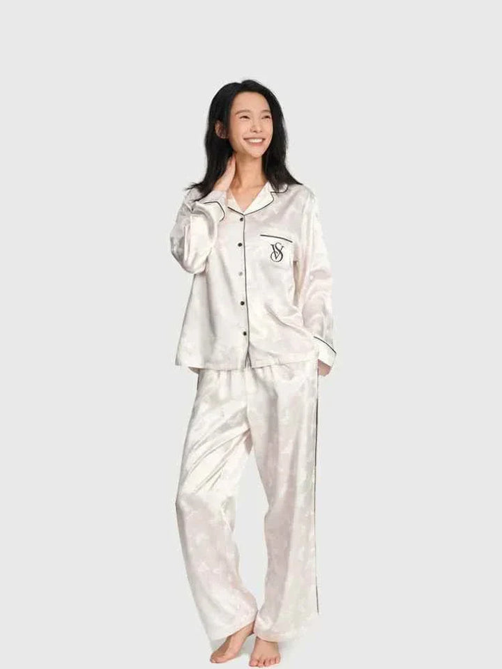 Victoria's Secret star satin silk loungewear set with long sleeves and pants for women summer pajamas