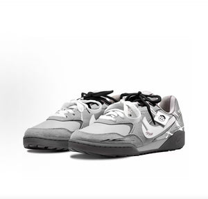 The angled perspective highlights Nike Shoes craftsmanship, showcasing the حذاء نايك الأصلي مع حذاء نايك أتاك رياضي رمادي | Nike Attack Grey ضمن أفضل موديلات شوز نايك وتصاميم nike schuhe.