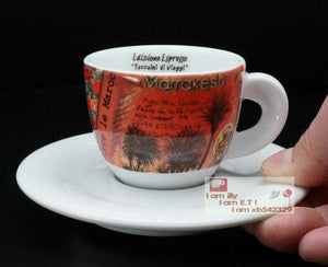 طقم فناجين Espresso سيراميك بتصاميم Travel ملونة.