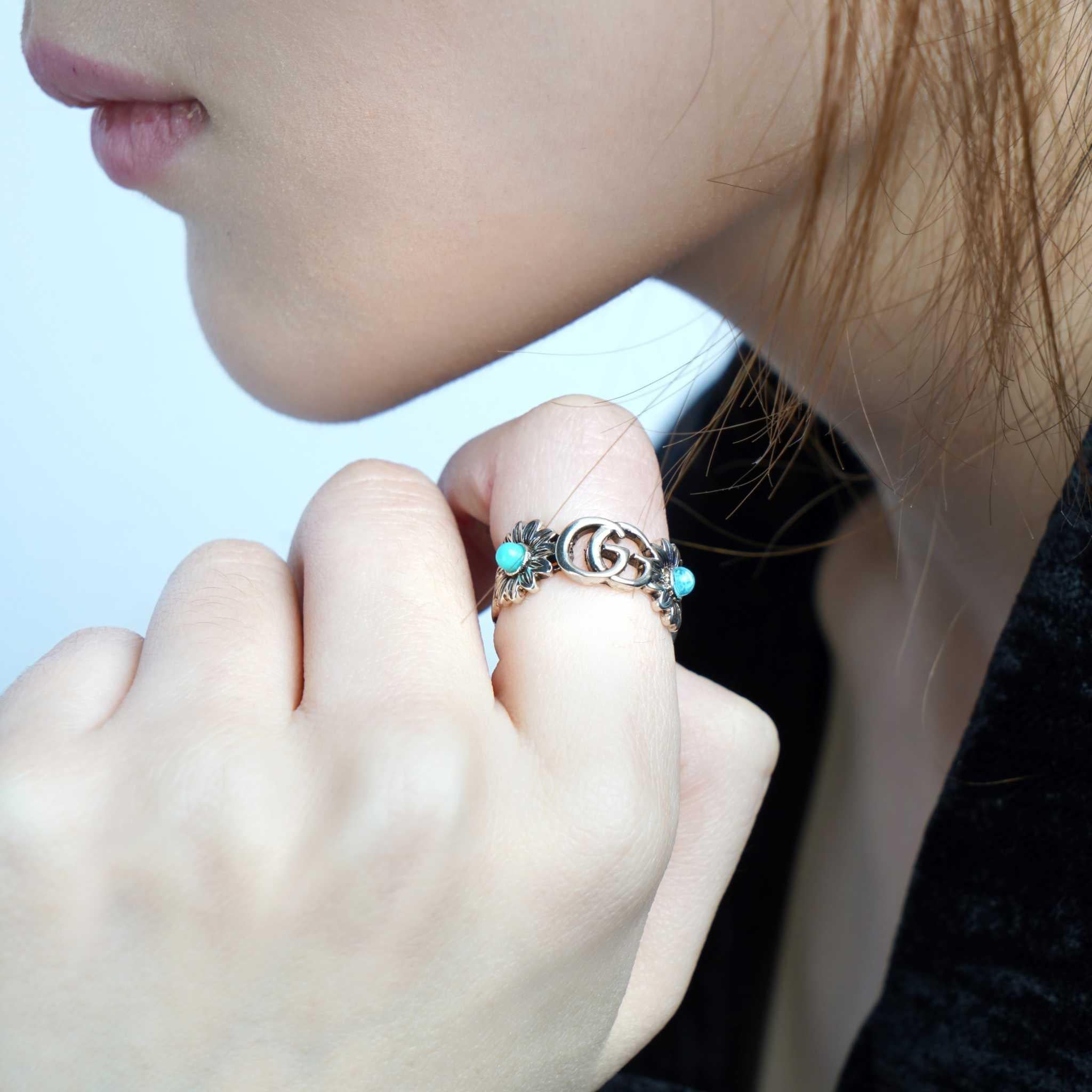 GUCCI GG Marmont Double G Daisy Colorful  925 Silver Topaz.