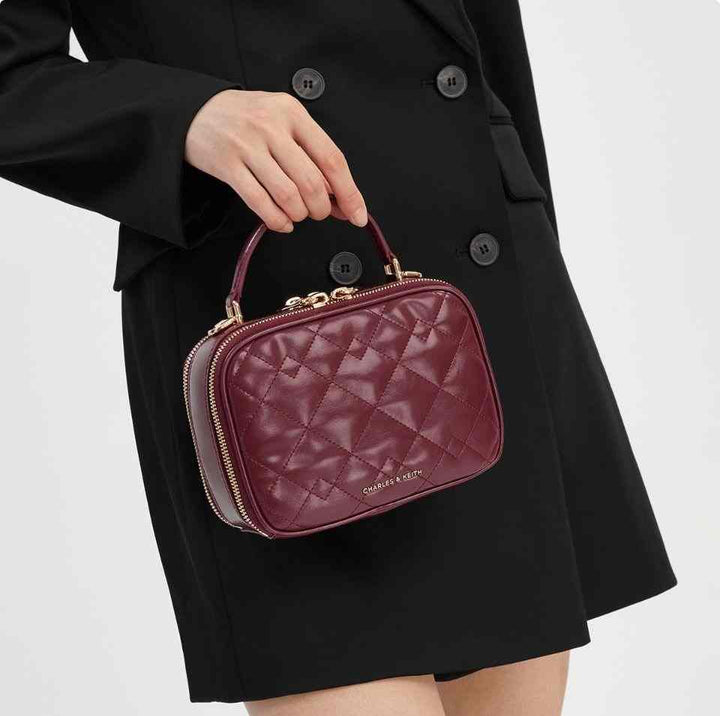 charleskeith حقيبة مستحضرات تجميل مبطنة مزدوجة بورغاندي - رفعة