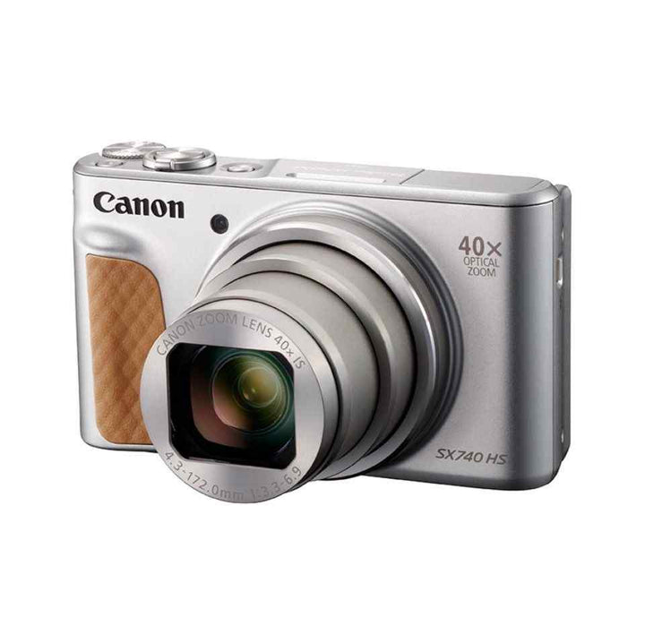 Canon PowerShot SX740 HS digital camera in silver with 40x optical zoom and compact travel-friendly design
