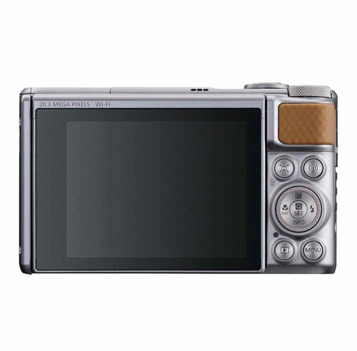 Back view of Canon PowerShot SX740 HS digital camera with 20.3 megapixels, Wi-Fi, and control buttons.