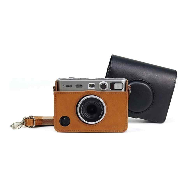 Fujifilm Instax Mini Evo كاميرا  الفاخرة مع حافظة جلدية بنية وأخرى سوداء للتصوير الفوري والهدية المثالية