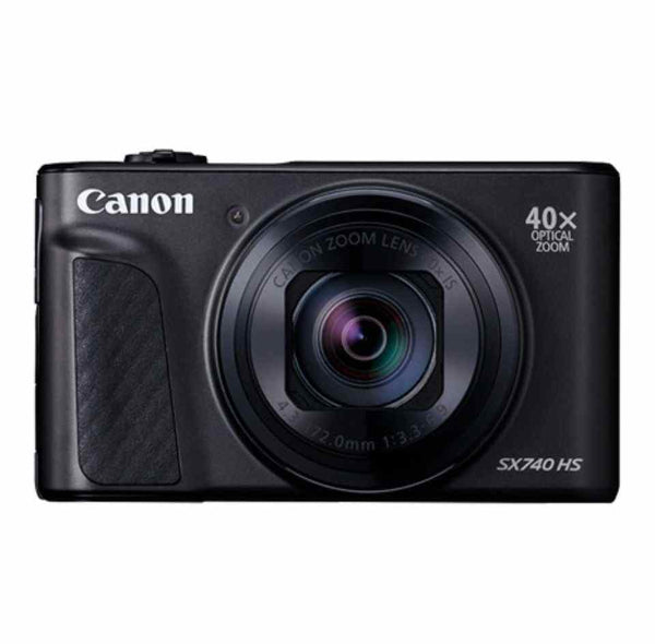 Canon PowerShot SX740 HS digital camera with 40x optical zoom and compact black design for travel photography