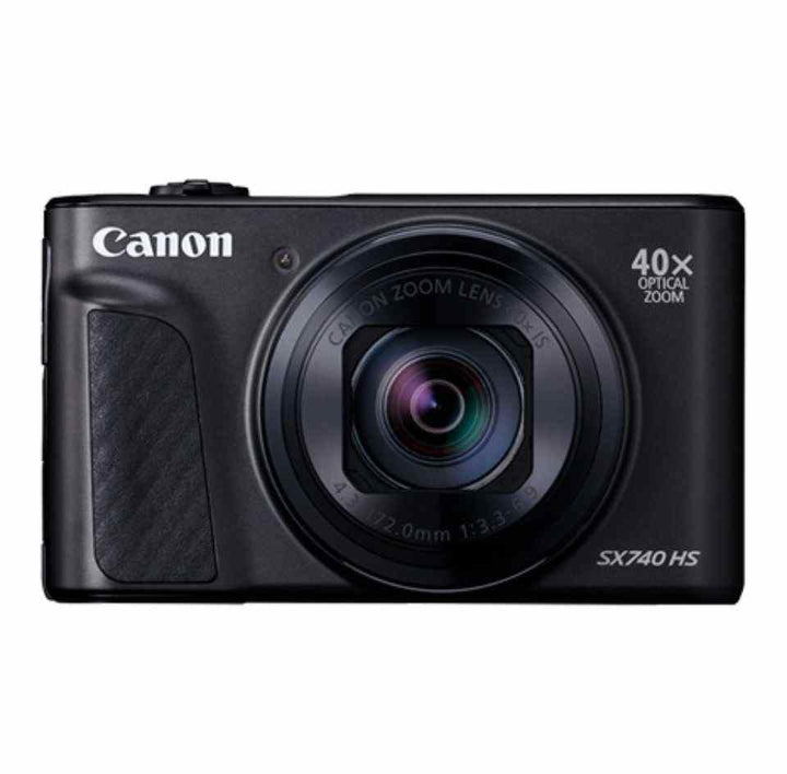 Canon PowerShot SX740 HS digital camera with 40x optical zoom and compact black design for travel photography