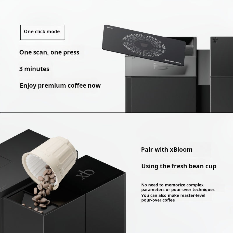 A two-step technical infographic demonstrating how to place and use XBloom xpods coffee capsules with a smart coffee machine.