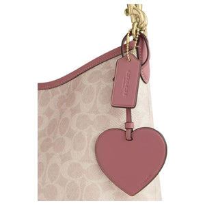 COACH Laurel 31 Brand Letter Logo Heart Pendant Artificial Leather Crossbody Single Shoulder Bag Large Women's Sand Color with Asphalt