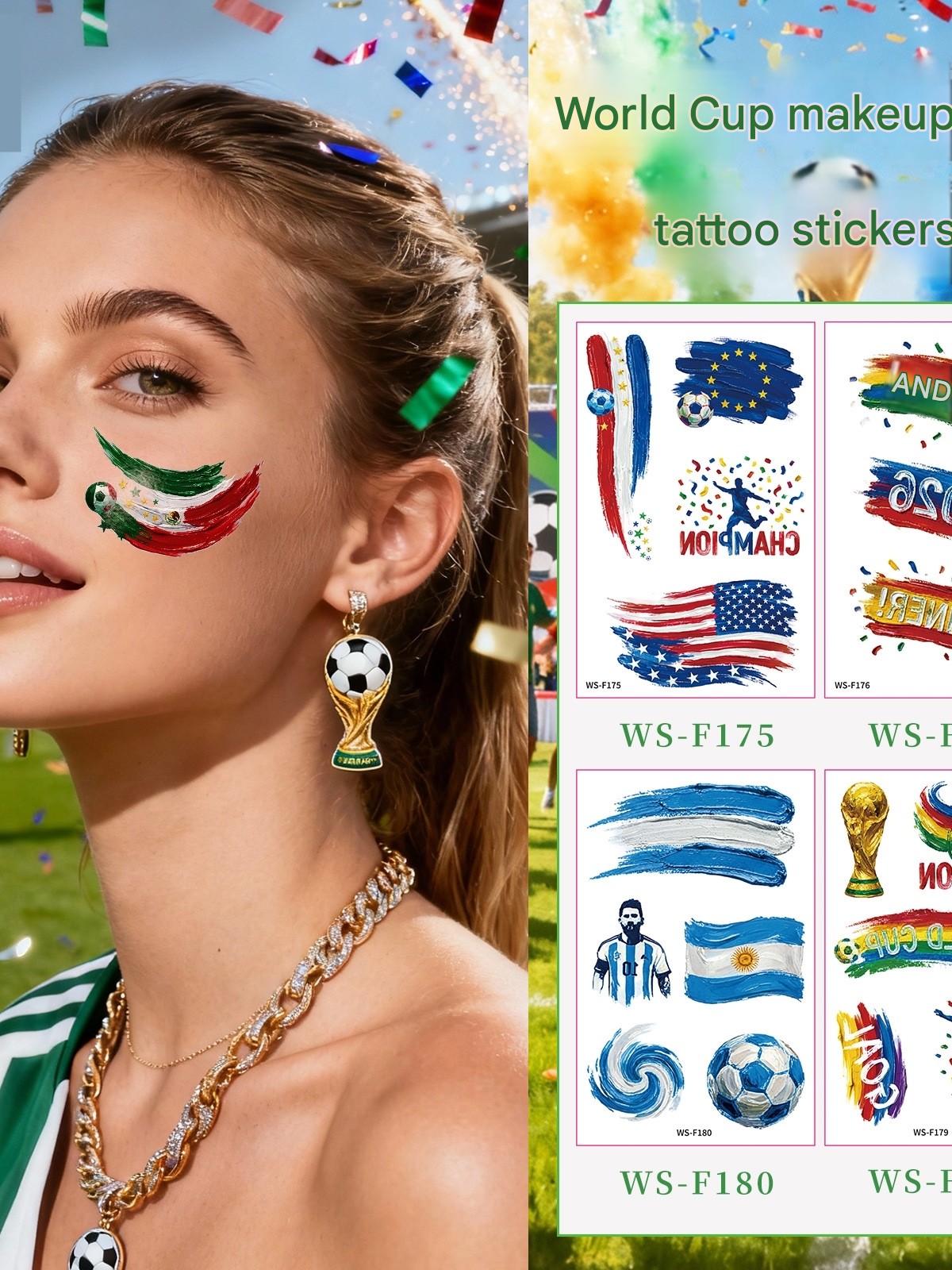 ملصقات وشم مؤقت World Cup مقاومة للماء بتصاميم كروية متنوعة