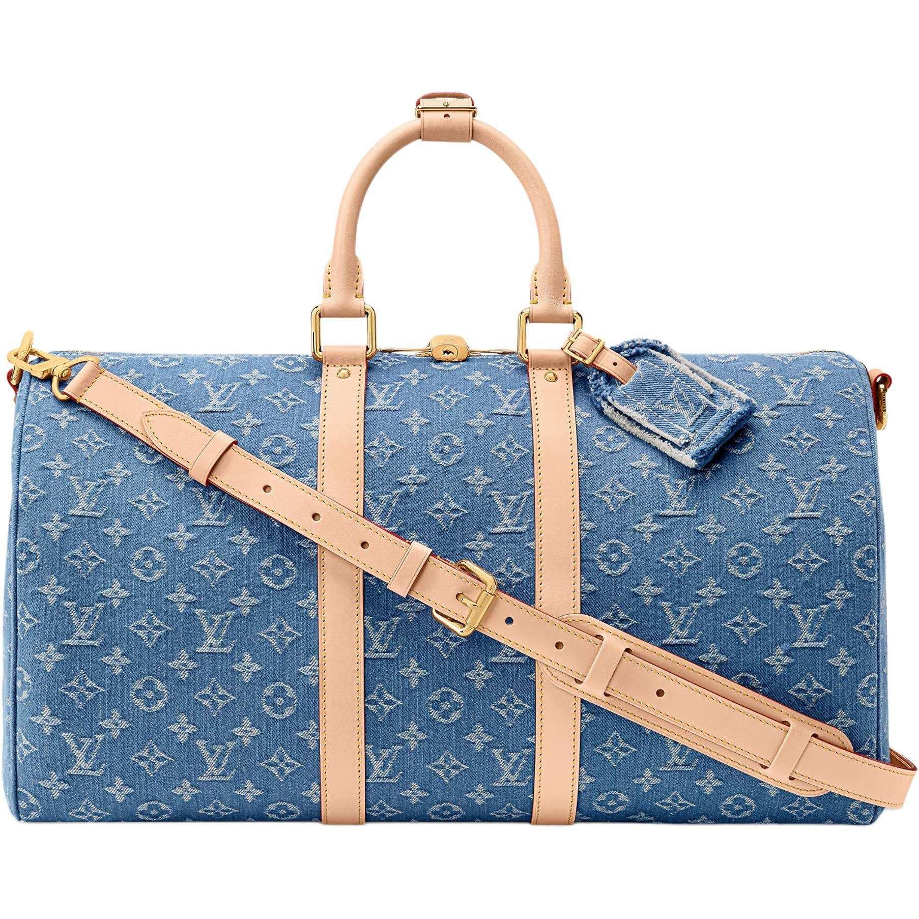 حقيبة سفر Louis Vuitton Keepall قماش Denim باللون الأزرق.