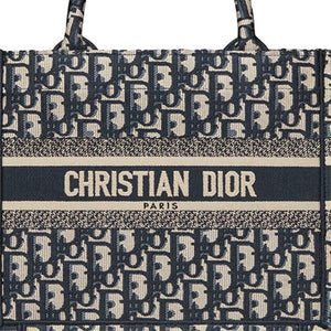 DIOR Small Denim Blue Embroidered Oblique Book Tote.