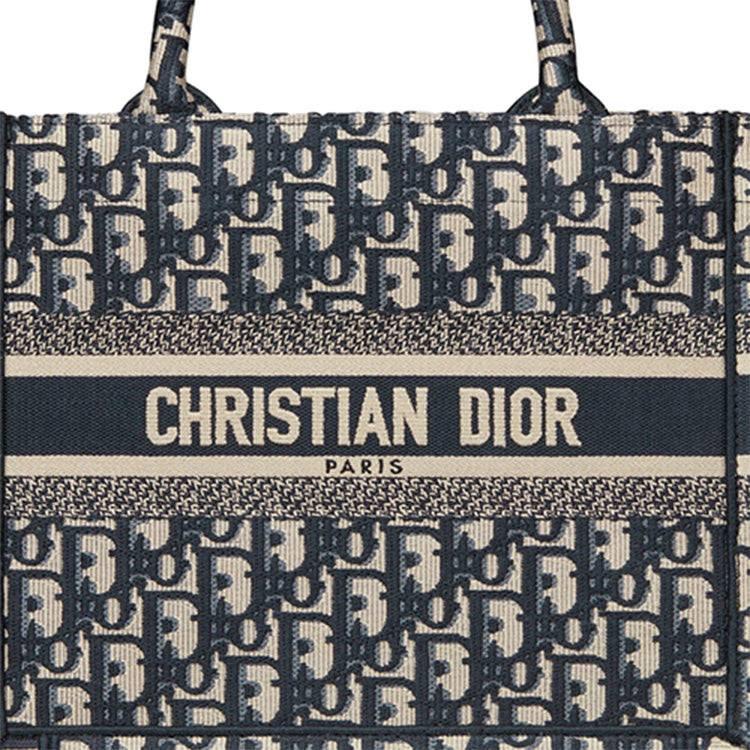 DIOR Small Denim Blue Embroidered Oblique Book Tote.