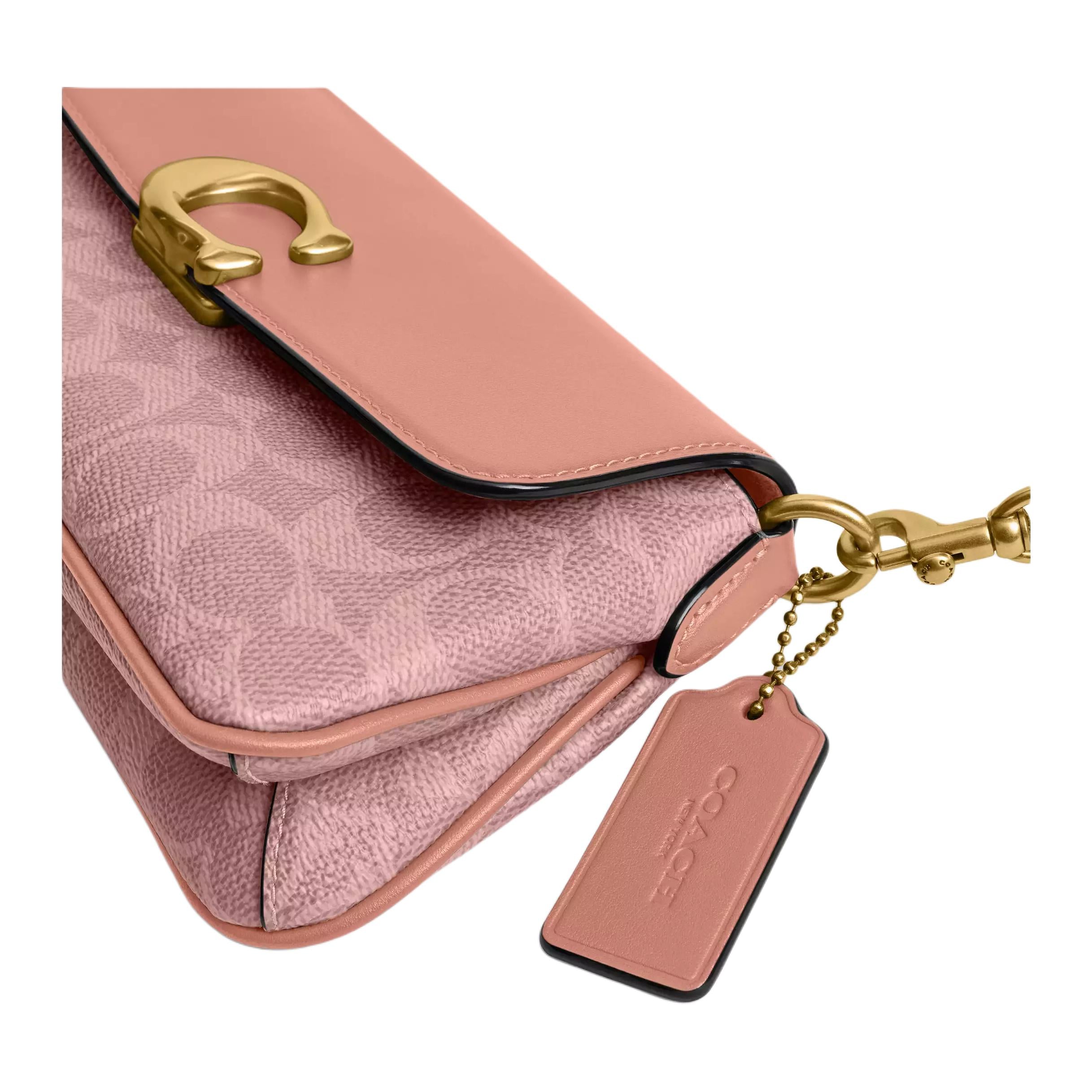 COACH Jet 25 brand logo coated canvas with calfskin shoulder bag, medium size, women's, pink