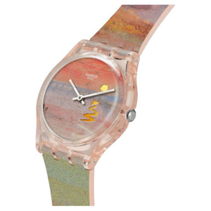 SWATCH Quartz Movement 30m Water Resistance Unisex Unisex Watch 34mm Red Dial Biogenic Case Silicone Strap