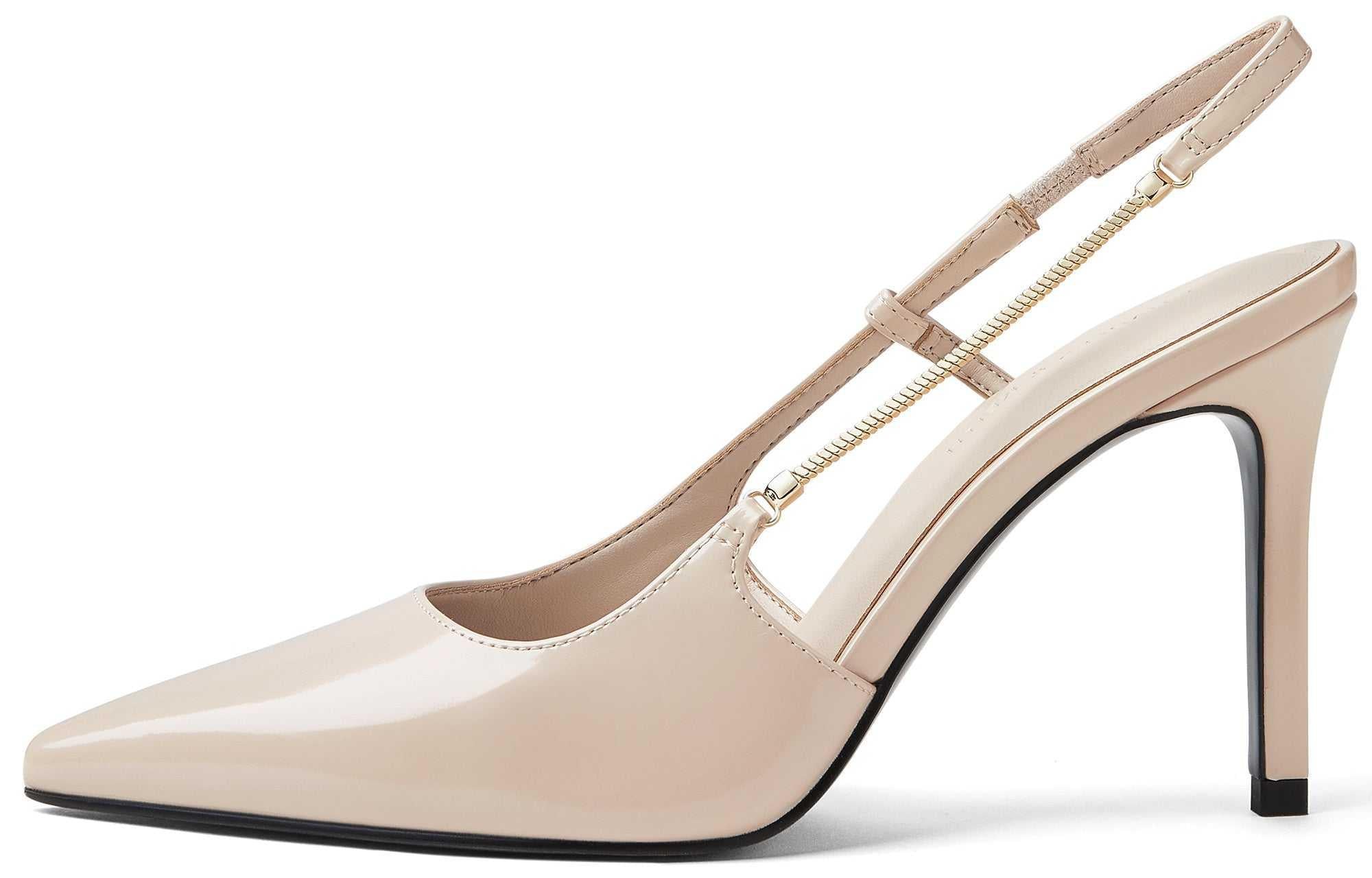 حذاء كعب عالي Slingback لامع بتفاصيل سحاب CHARLES & KEITH.