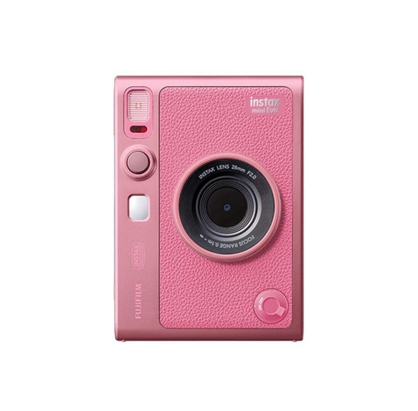 كاميرا فورية هايبرد FUJIFILM Instax Mini Evo وردية مع عدسة 28mm وتصميم أنيق.