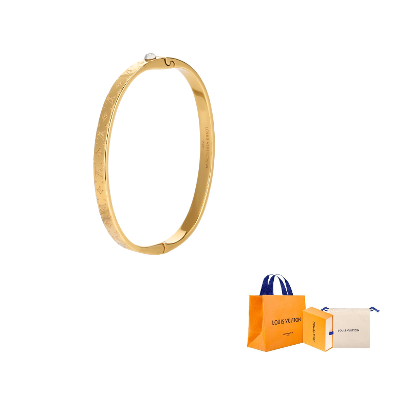 LOUIS VUITTON Logo engraved metal bracelet women's gold.