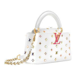 LOUIS VUITTON x Takashi Murakami Takashi Murakami Collaboration Capucines EW White Sancai Multicolor Monogram Full Metal Initials Logo Cowhide Single Shoulder Crossbody Handbag Mini Women's White