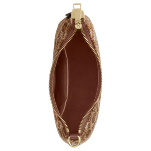 COACH Teri 25 Zipper Closure Beaded Satin Leather Single Shoulder Bag Medium Size Women's Brown