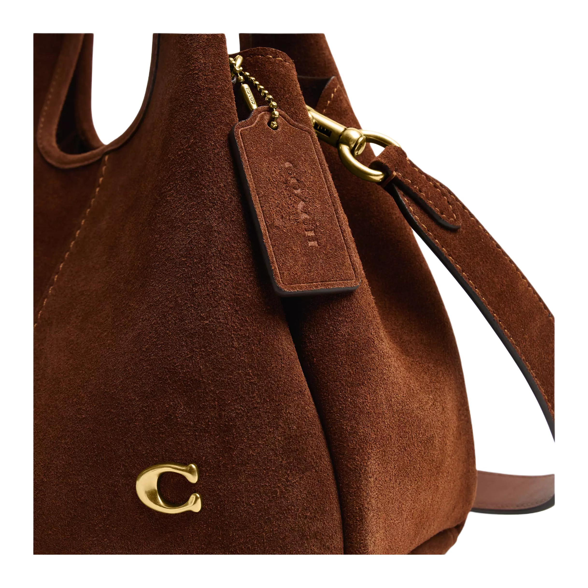 COACH Lana 23 Metal Logo Suede Handbag Medium Size Women's Sweet Brown