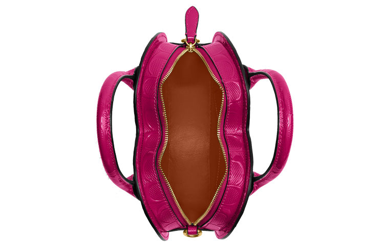 COACH Heart 20 Embossed Letter Logo Zipper Hardware Buckle Card Slot Patent Leather Heart-shaped Handheld Crossbody Single Shoulder Small Women's Pink Red