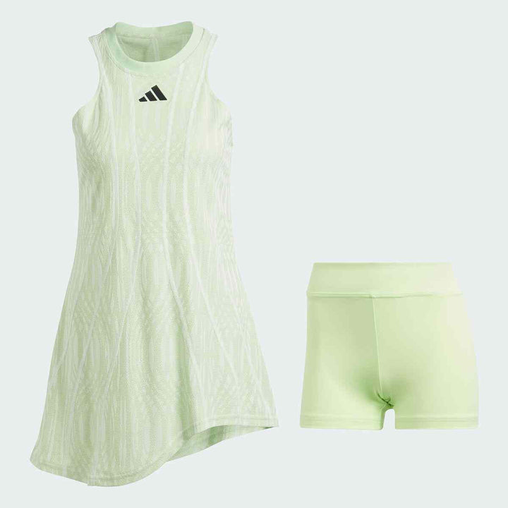 adidas Women's Sport Dress IL7364 set with light green dress and matching shorts.