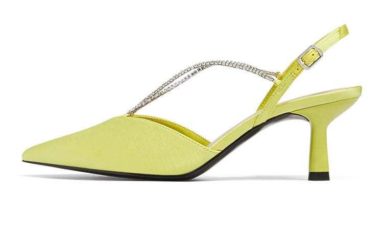 حذاء Heels كعب قصير أصفر ليموني بحزام كريستال CHARLES & KEITH.