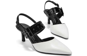حذاء كعب Slingback أبيض وأسود بمقدمة مدببة CHARLES & KEITH.