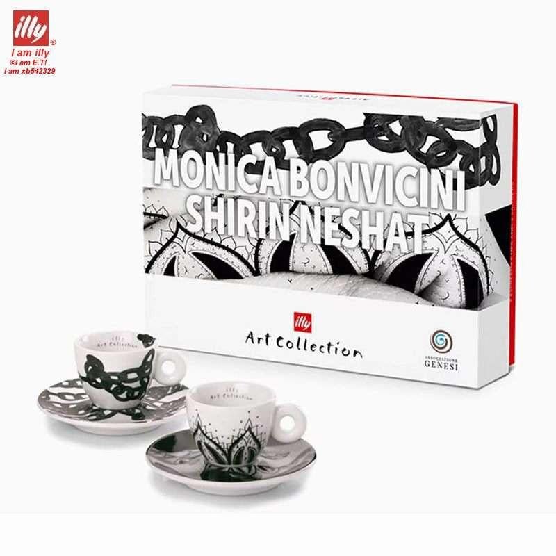 فنجانان illy Art Collection بصحنيهما برسوم سلاسل وزهور مع العلبة