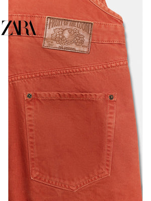 أوفرول جينز برتقالي Zara x Fruit of the Loom ملابس نسائية - رفعة