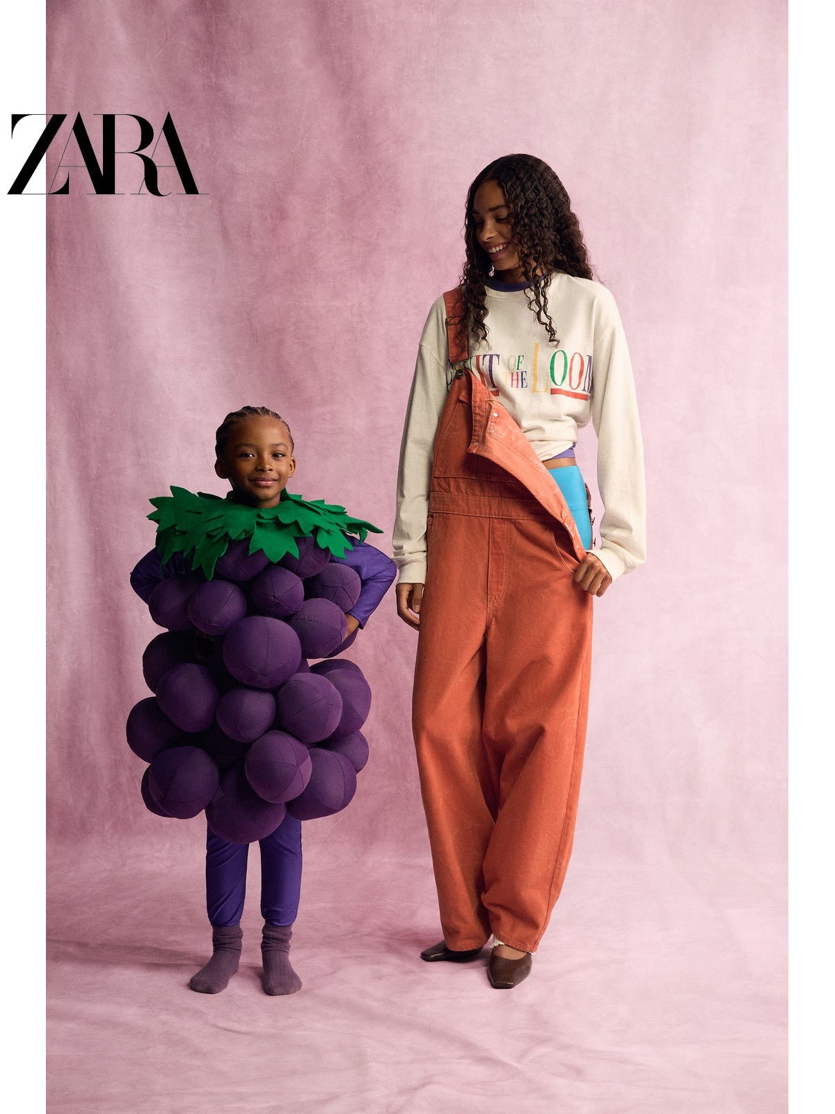 أصلي 100% بلوزة ZARA x Fruit of the Loom أوف وايت - رفعة