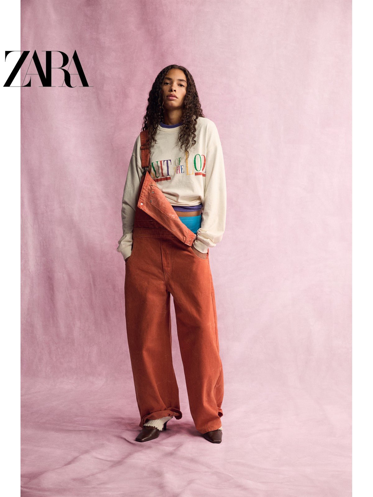 أصلي 100% بلوزة ZARA x Fruit of the Loom أوف وايت - رفعة
