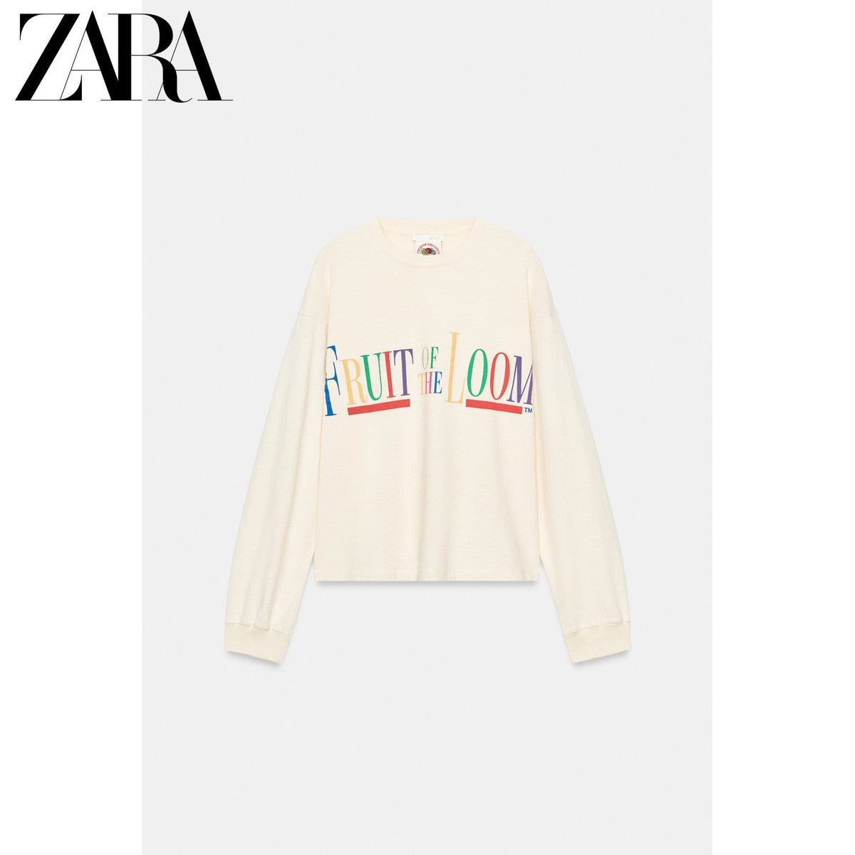 أصلي 100% بلوزة ZARA x Fruit of the Loom أوف وايت - رفعة