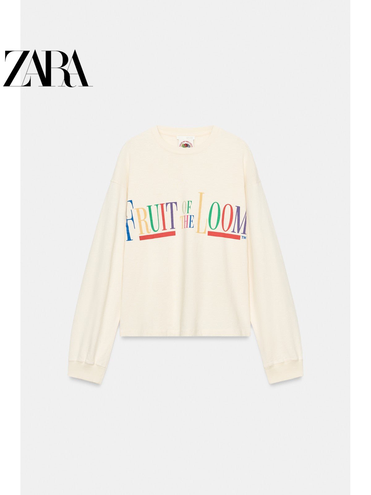 أصلي 100% بلوزة ZARA x Fruit of the Loom أوف وايت - رفعة