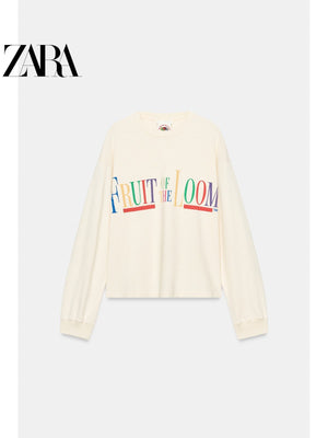 أصلي 100% بلوزة ZARA x Fruit of the Loom أوف وايت - رفعة