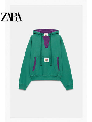 أصلي 100% هودي ZARA أخضر بتفاصيل بنفسجية - رفعة