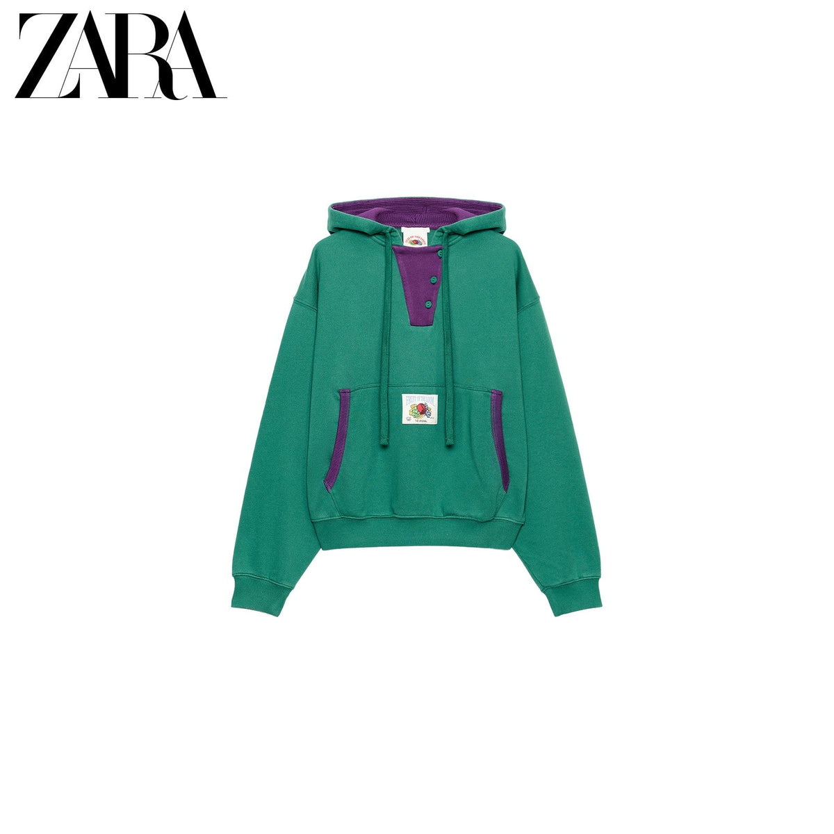 أصلي 100% هودي ZARA أخضر بتفاصيل بنفسجية - رفعة