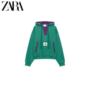 أصلي 100% هودي ZARA أخضر بتفاصيل بنفسجية - رفعة