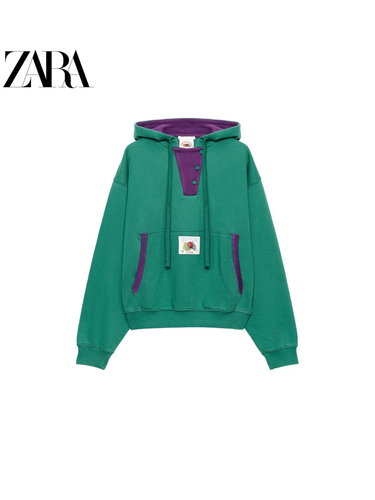 أصلي 100% هودي ZARA أخضر بتفاصيل بنفسجية - رفعة