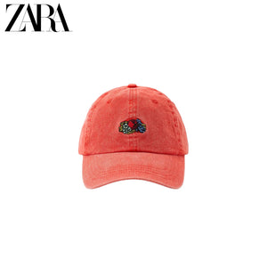 أصلي 100% قبعة ZARA بيسبول بتطريز فواكه أحمر - رفعة