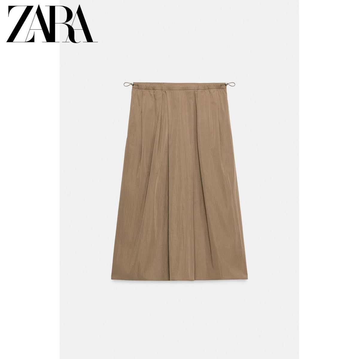 أصلي 100% تنورة نسائية ميدي ZARA بلون بيج - رفعة