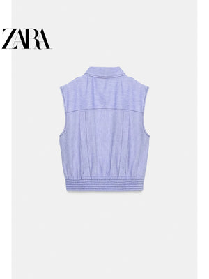 أصلي 100% توب Zara نسائي بدون أكمام أزرق فاتح - رفعة
