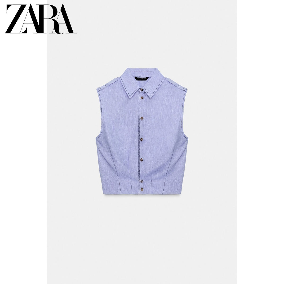 أصلي 100% توب Zara نسائي بدون أكمام أزرق فاتح - رفعة