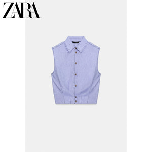 أصلي 100% توب Zara نسائي بدون أكمام أزرق فاتح - رفعة