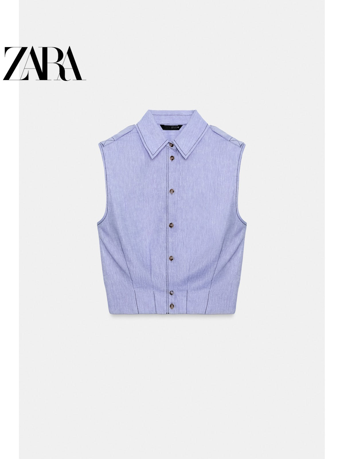 أصلي 100% توب Zara نسائي بدون أكمام أزرق فاتح - رفعة